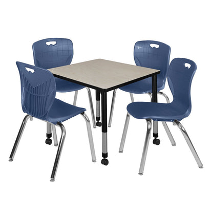 30 Square Mobile Classroom Table- Maple & 4 4 Andy 18 Stack Chairs- Blue