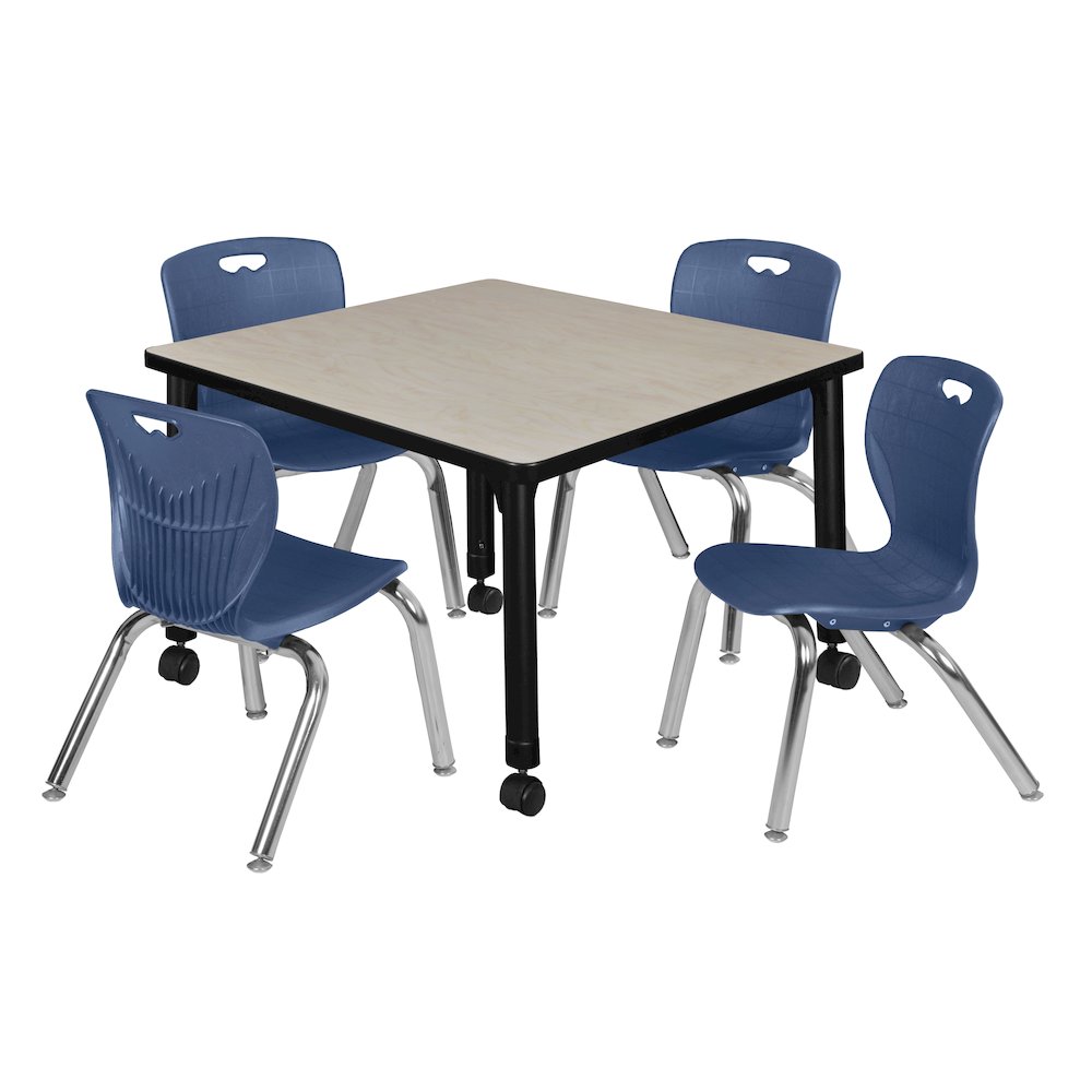 30 Square Mobile Classroom Table- Maple & 4 4 Andy 12 Stack Chairs- Blue