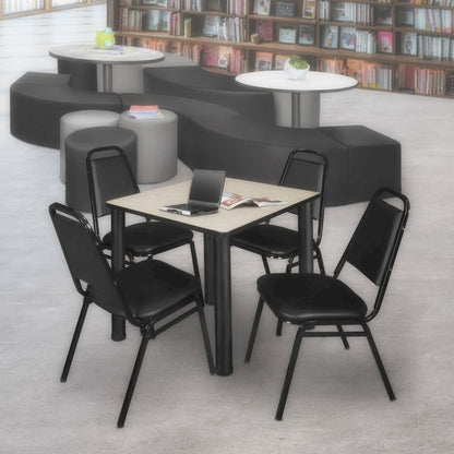30 in Square Breakroom Table- Maple Top, Black Legs, 4 Restaurant Stack Chairs