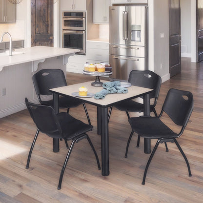 30 in Square Breakroom Table- Maple Top, Black Legs, 4 M Stack Chairs- Black
