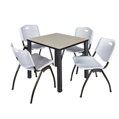 30 in Square Breakroom Table- Maple Top, Black Legs, 4 M Stack Chairs- Grey