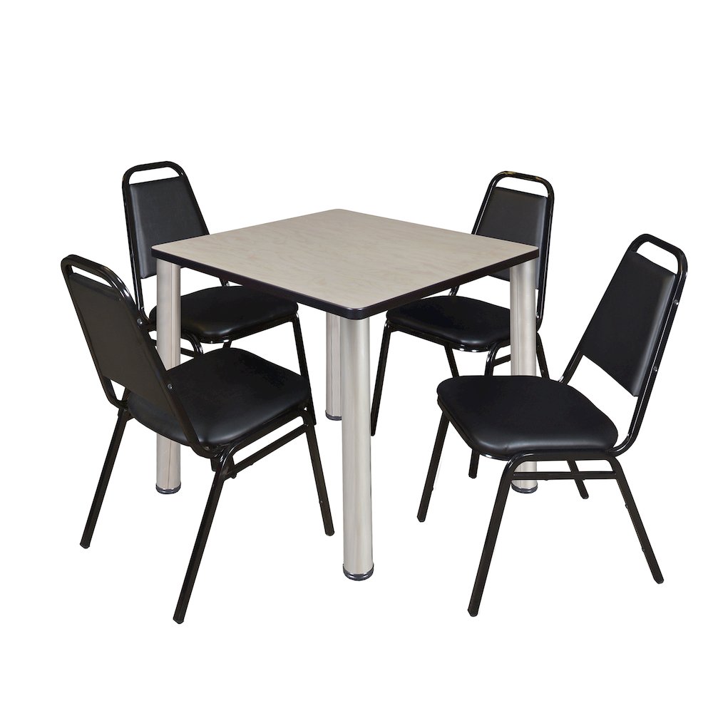 30 in Square Breakroom Table- Maple Top, Chrome Legs, 4 Restaurant Stack Chairs