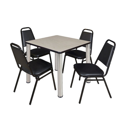 30 in Square Breakroom Table- Maple Top, Chrome Legs, 4 Restaurant Stack Chairs