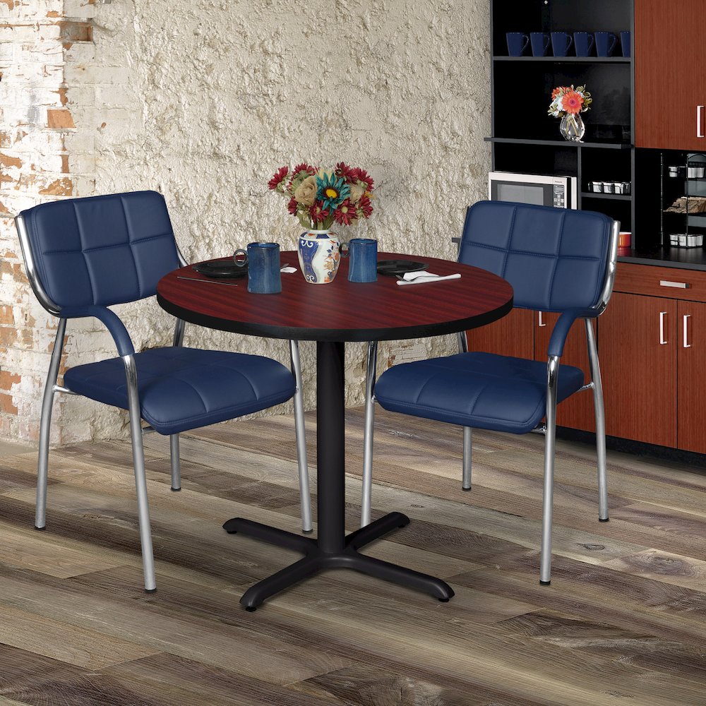 Small 30 in. Round X-Base Breakroom Table- Mahogany