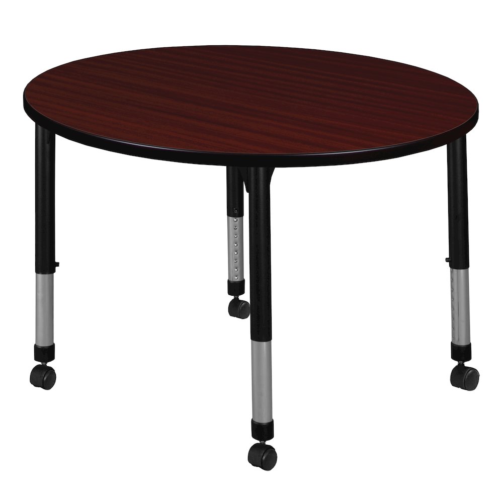 30 in. Round Height Adjustable Mobile Classroom Activity Table- Mahogany