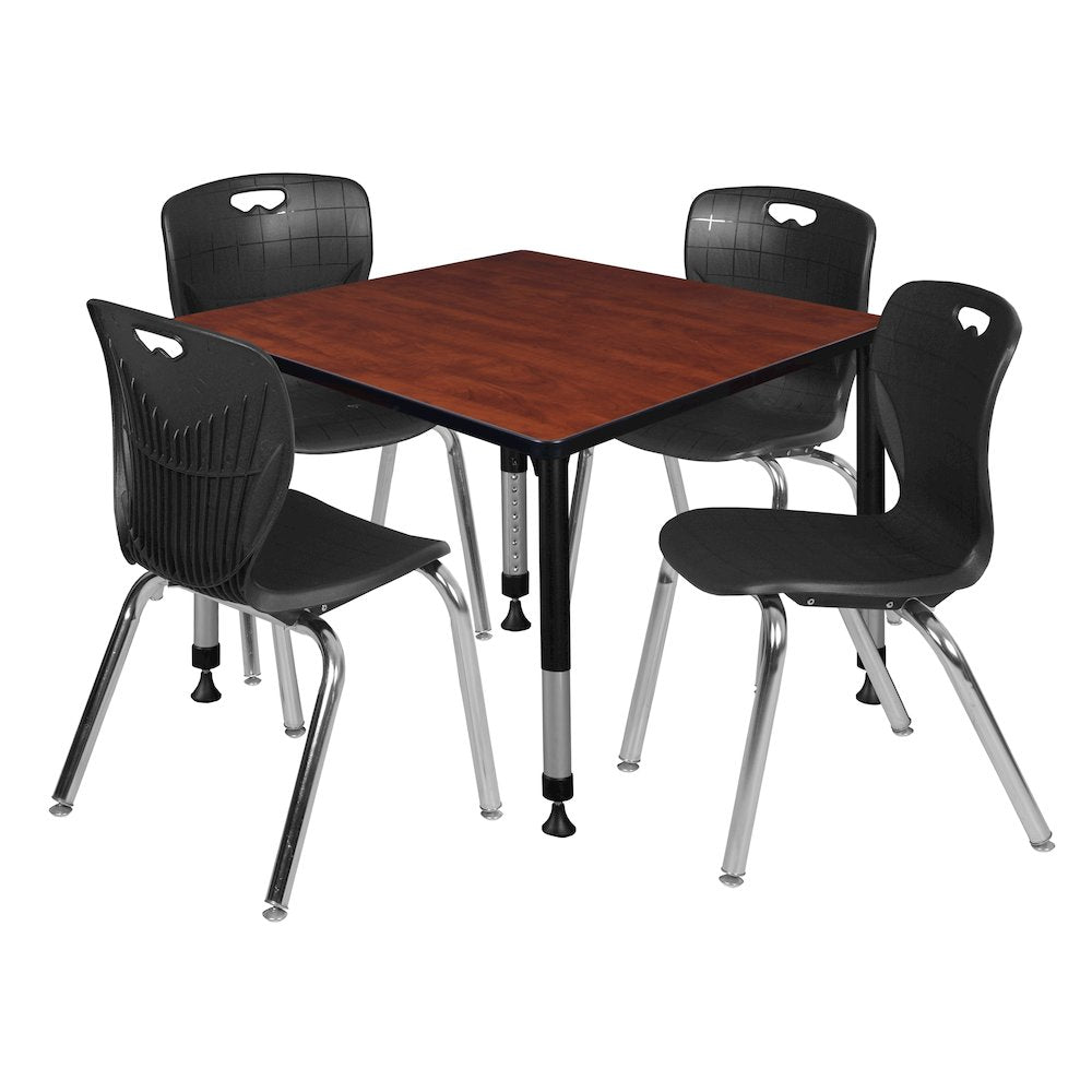 36 Square Adjustable Classroom Table- Cherry & 4 Andy 18 Stack Chairs- Black
