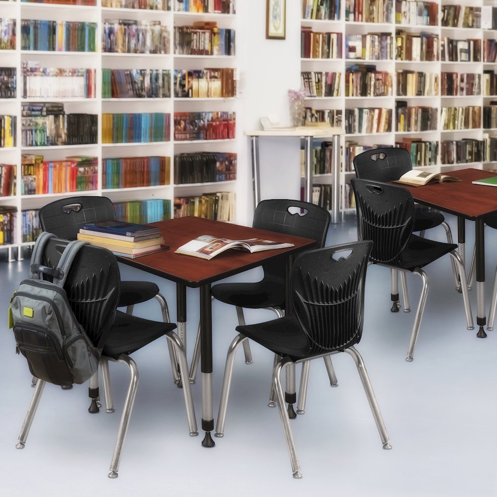 36 Square Adjustable Classroom Table- Cherry & 4 Andy 18 Stack Chairs- Black