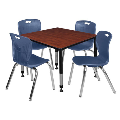 36 Square Adjustable Classroom Table- Cherry & 4 Andy 18 Stack Chairs- Blue