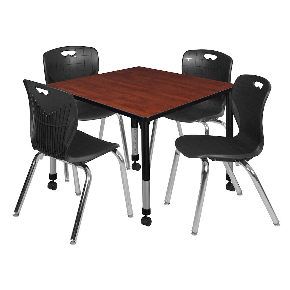 36 Square Mobile Classroom Table- Cherry & 4 Andy 18 Stack Chairs- Black