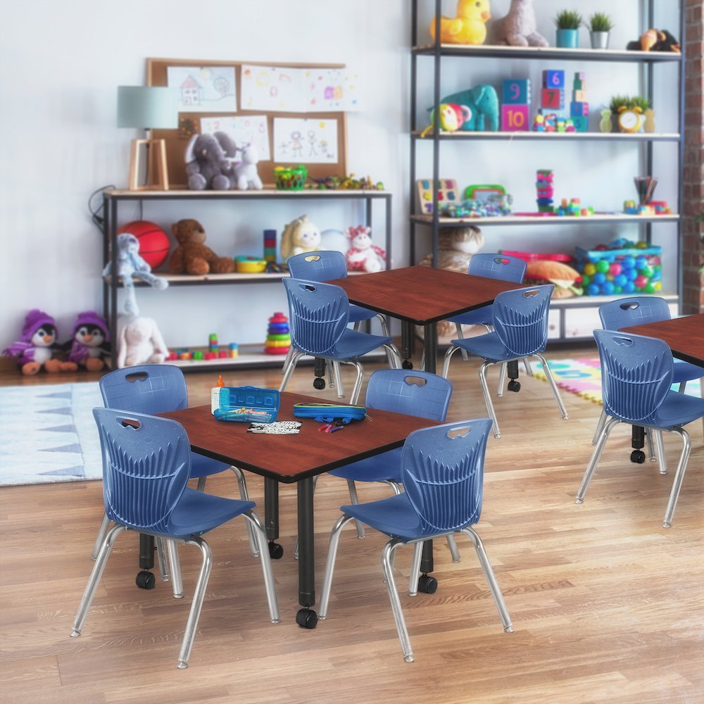36 in. Square Height Adjustable Mobile Classroom Activity Table- Cherry