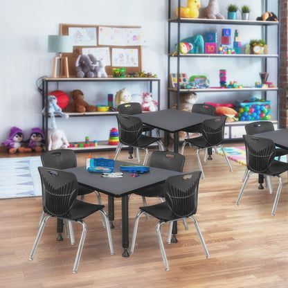 36 Square Adjustable Classroom Table- Grey & 4 Andy 12 Stack Chairs- Black
