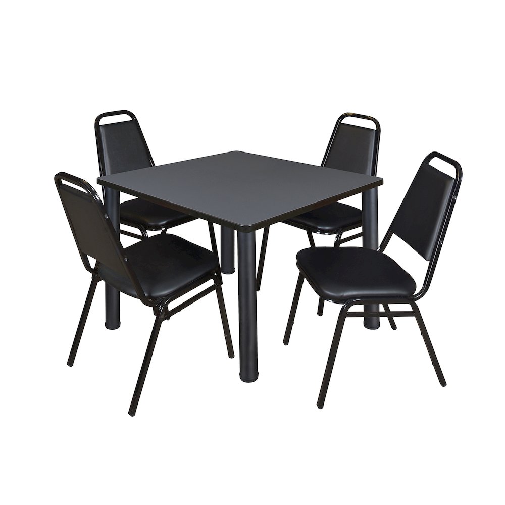 36 in Square Breakroom Table- Grey Top, Black Legs, 4 Restaurant Stack Chairs