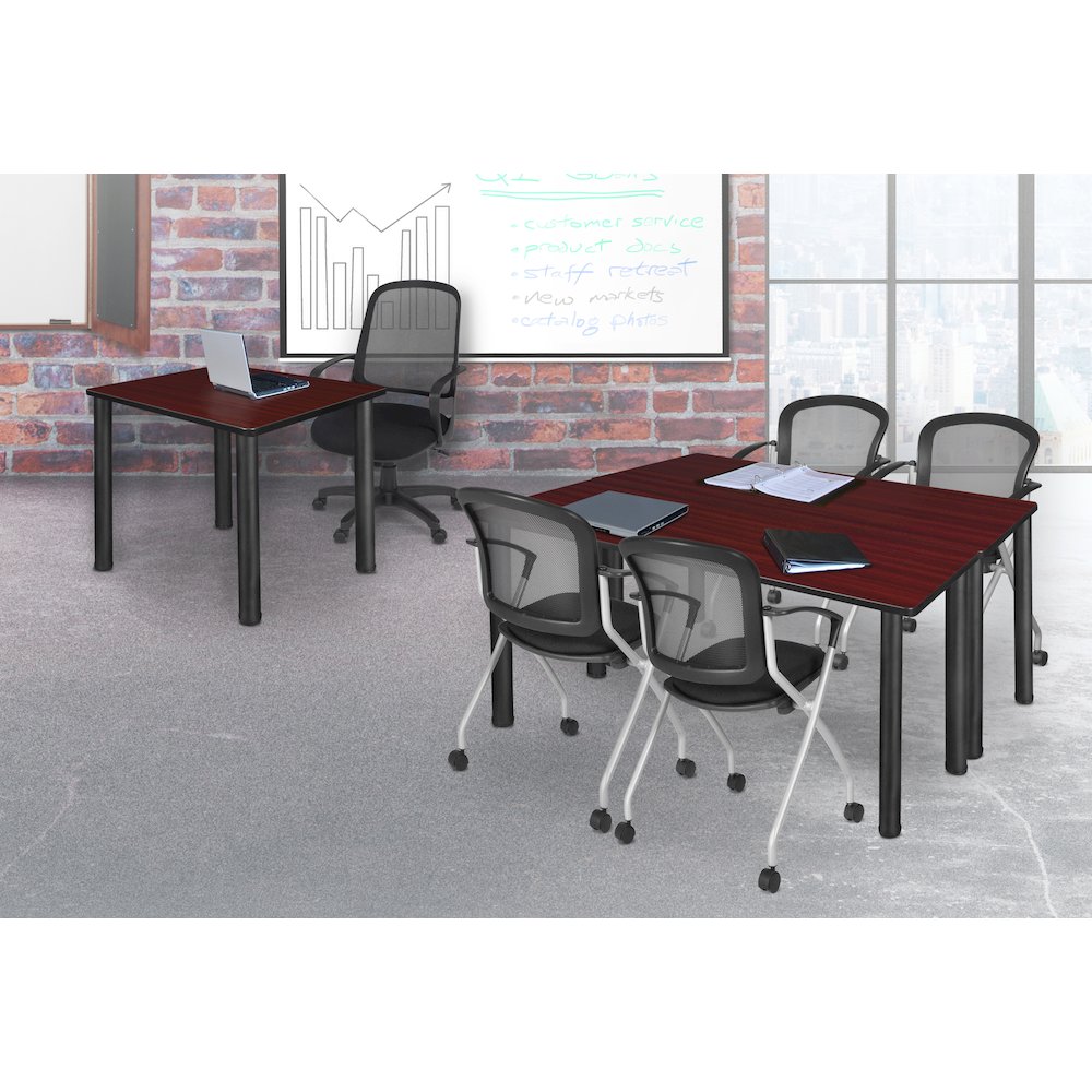 36 in. Medium Square Breakroom Table- Mahogany Top, Black Legs
