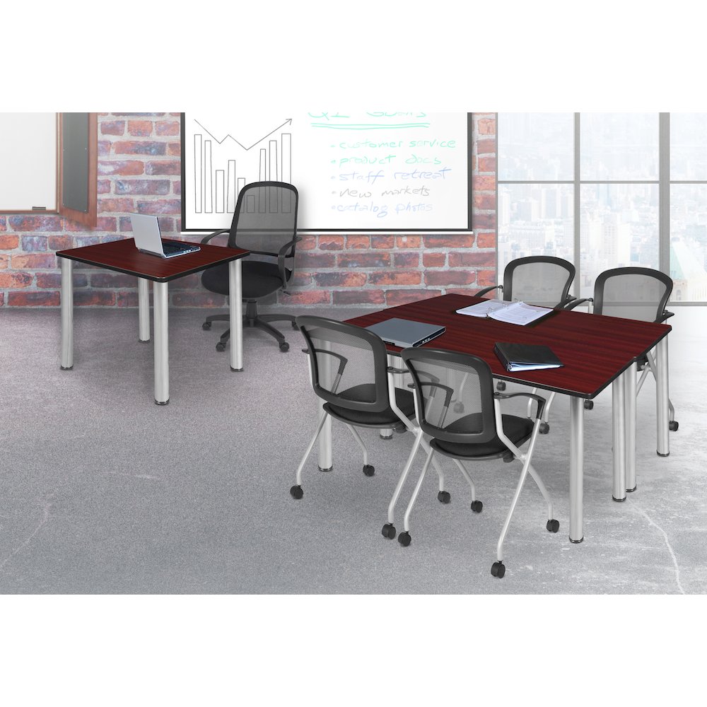 36 in. Medium Square Breakroom Table- Mahogany Top, Chrome Legs