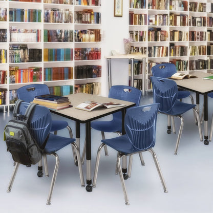 36 Square Mobile Classroom Table- Maple & 4 4 Andy 18 Stack Chairs- Blue