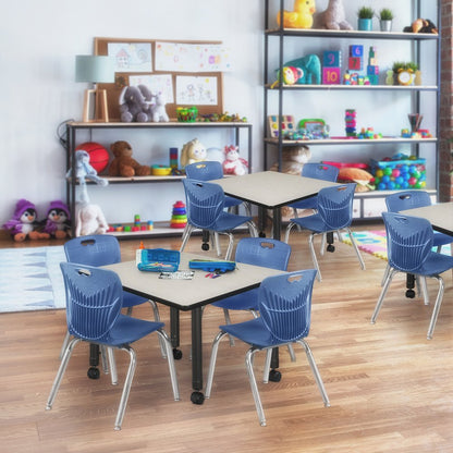 36 in. Square Height Adjustable Mobile Classroom Activity Table- Maple
