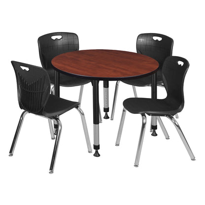 36 Round Adjustable Classroom Table- Cherry & 4 Andy 18 Stack Chairs- Black