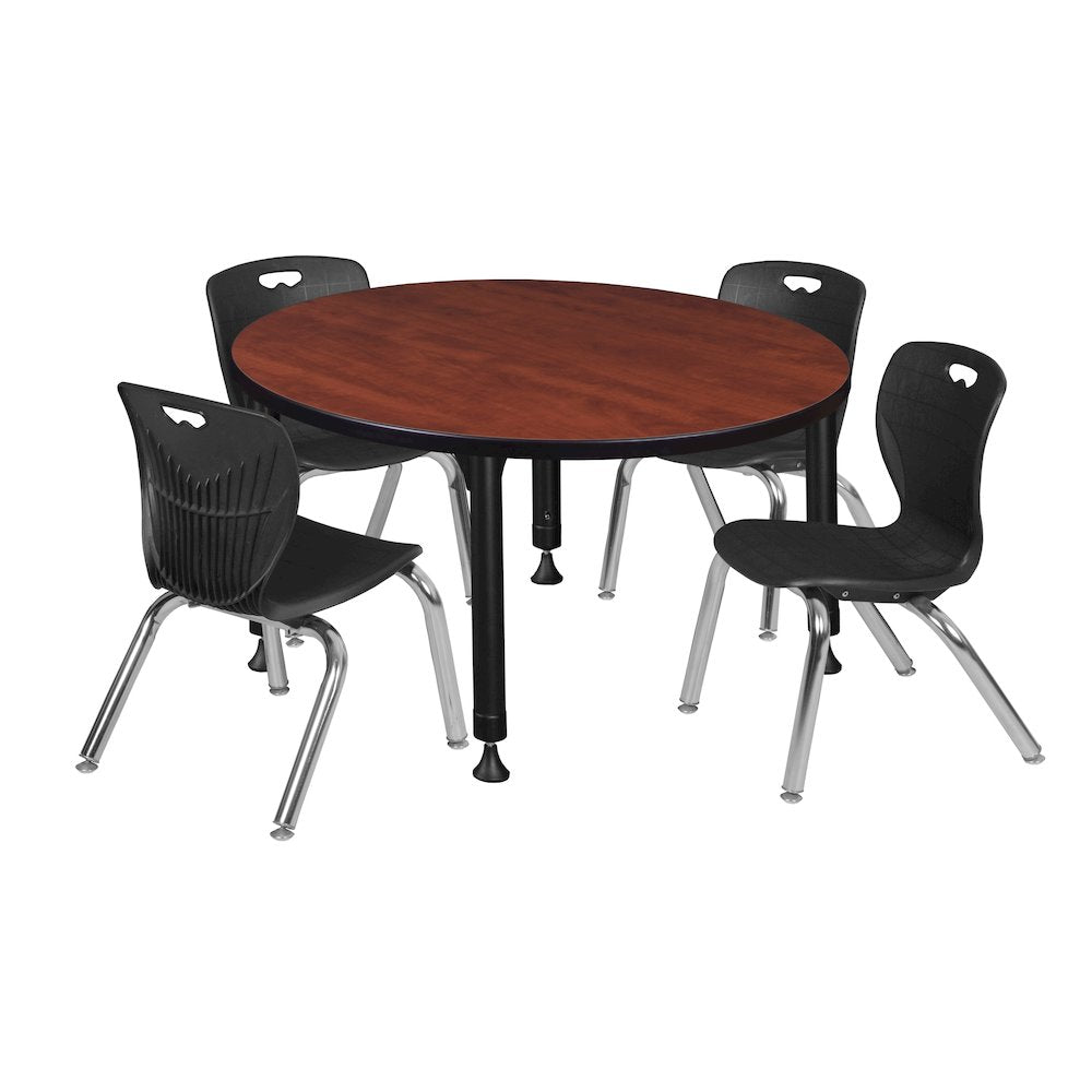36 Round Adjustable Classroom Table- Cherry & 4 Andy 12 Stack Chairs- Black