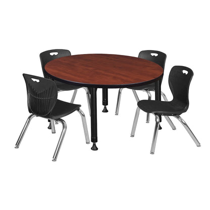 36 Round Adjustable Classroom Table- Cherry & 4 Andy 12 Stack Chairs- Black