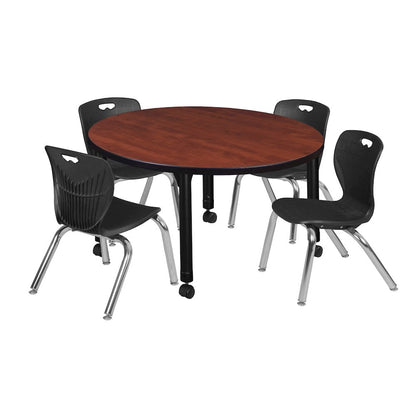 36 Round Adjustable Classroom Table- Cherry & 4 Andy 12 Stack Chairs- Black