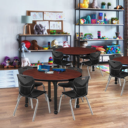 36 Round Adjustable Classroom Table- Cherry & 4 Andy 12 Stack Chairs- Black