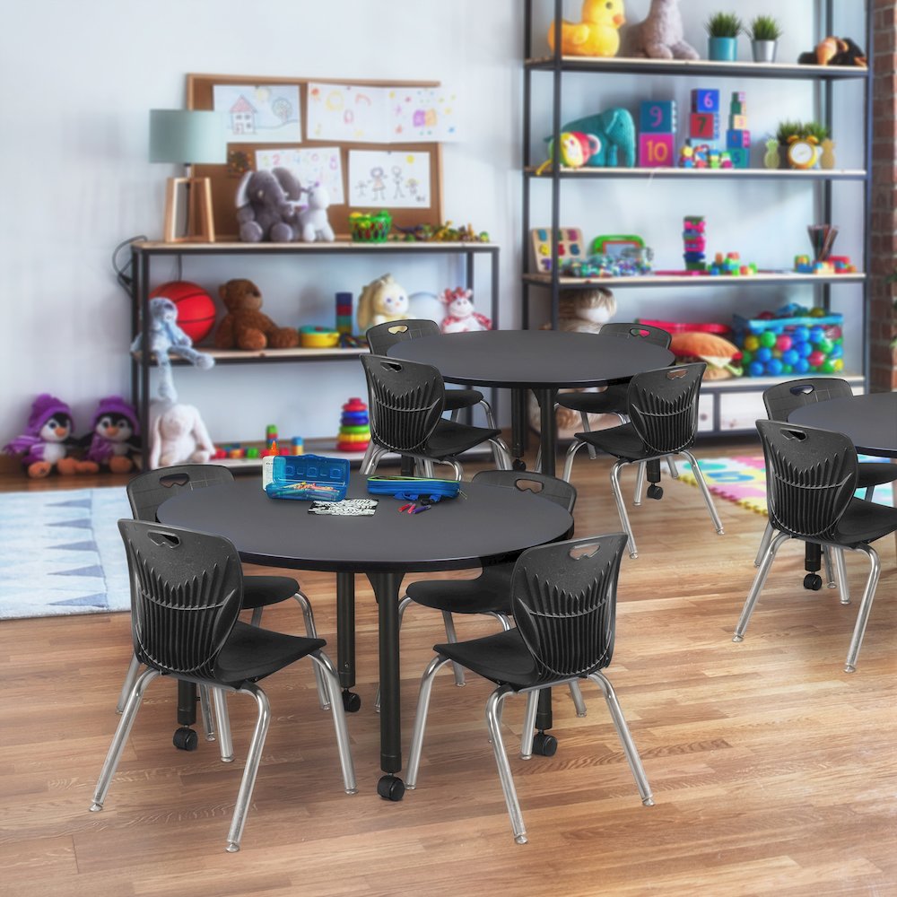 36 in. Round Height Adjustable Mobile Classroom Activity Table- Grey
