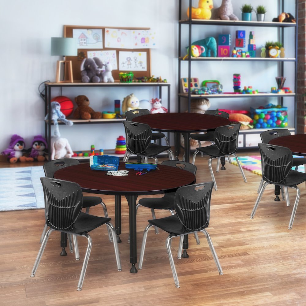 36 in. Round Height Adjustable Classroom Activity Table- Mahogany