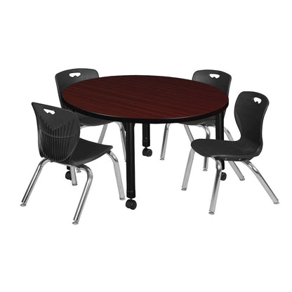36 Round Adjustable Classroom Table- Mahogany & 4 Andy 12 Stack Chairs- Black