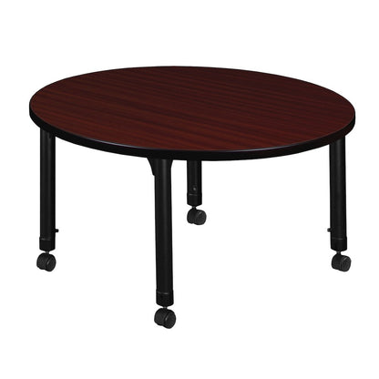 36 in. Round Height Adjustable Mobile Classroom Activity Table- Mahogany