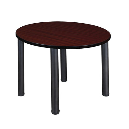 36 in. Medium Round Breakroom Table- Mahogany Top, Black Legs