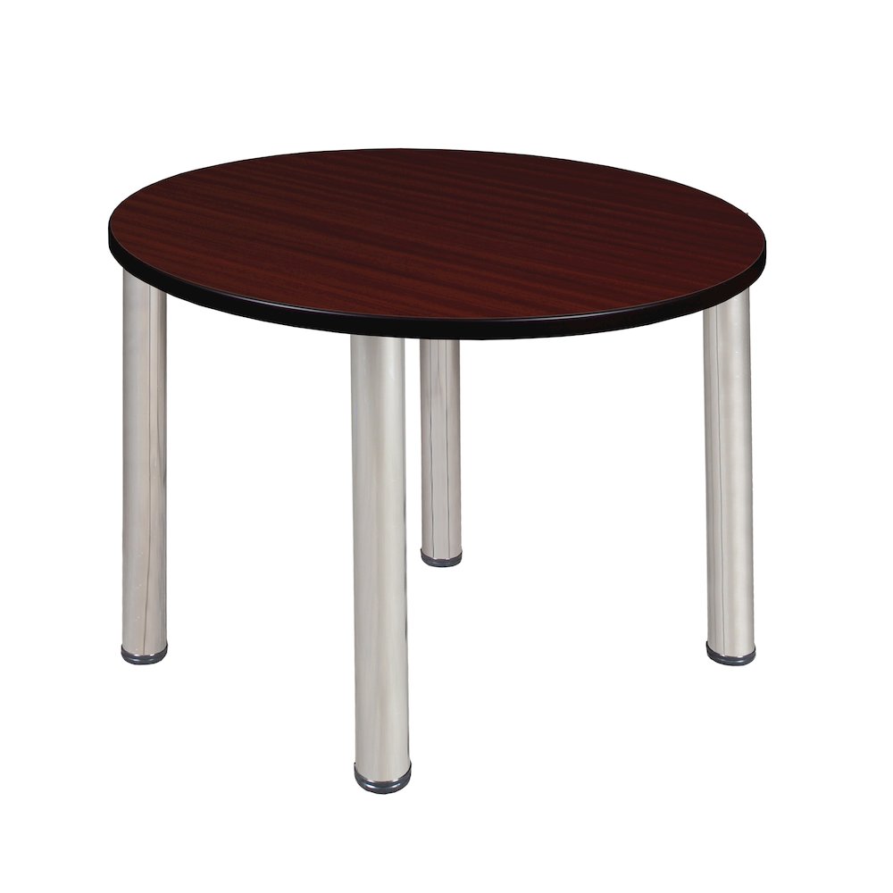 36 in. Medium Round Breakroom Table- Mahogany Top, Chrome Legs