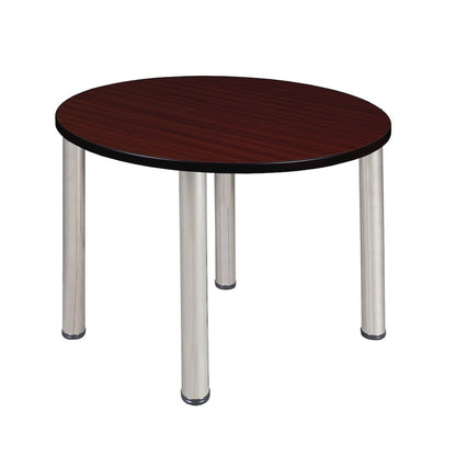 36 in. Medium Round Breakroom Table- Mahogany Top, Chrome Legs