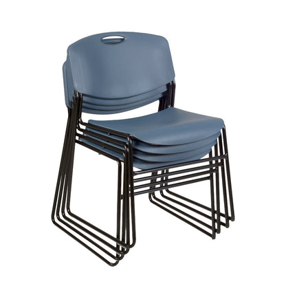 36 in. Round X-Base Breakroom Table- Maple & 4 Zeng Stack Chairs- Blue