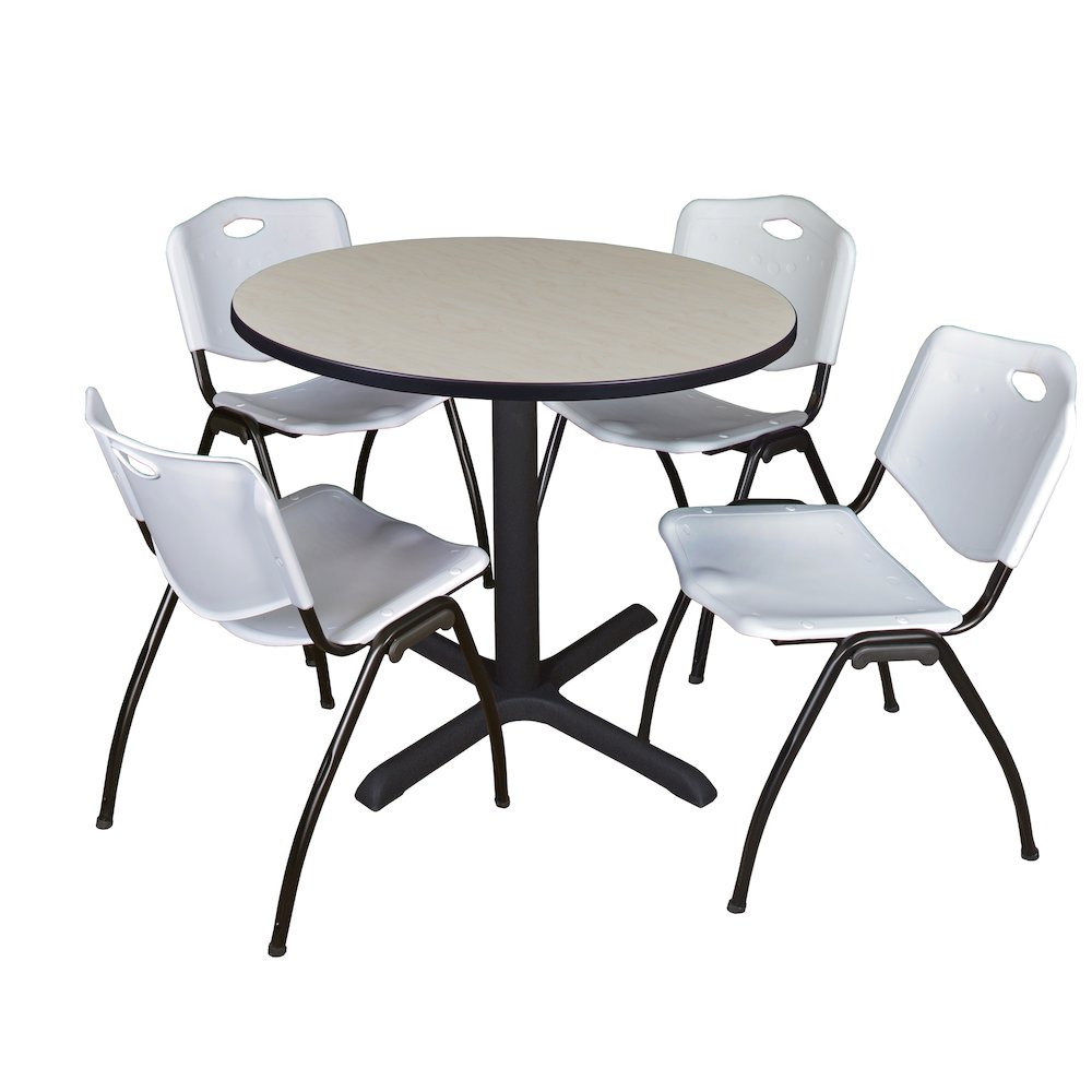 36 in. Round X-Base Breakroom Table- Maple & 4 M Stack Chairs- Grey