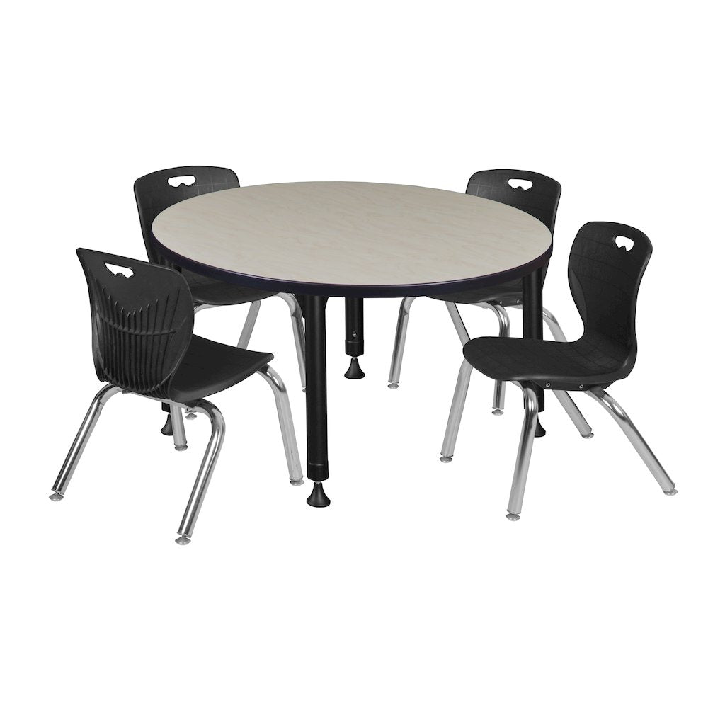 36 Round Adjustable Classroom Table- Maple & 4 Andy 12 Stack Chairs- Black