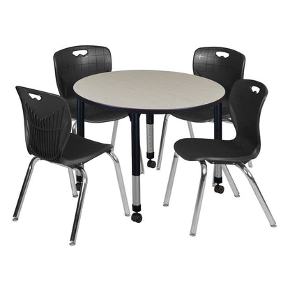 36 Round Adjustable Classroom Table- Maple & 4 Andy 18 Stack Chairs- Black