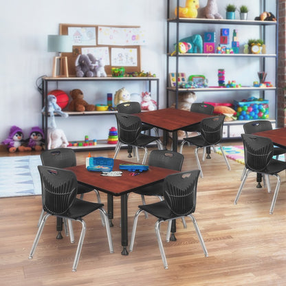 42 Square Adjustable Classroom Table- Cherry & 4 Andy 12 Stack Chairs- Black