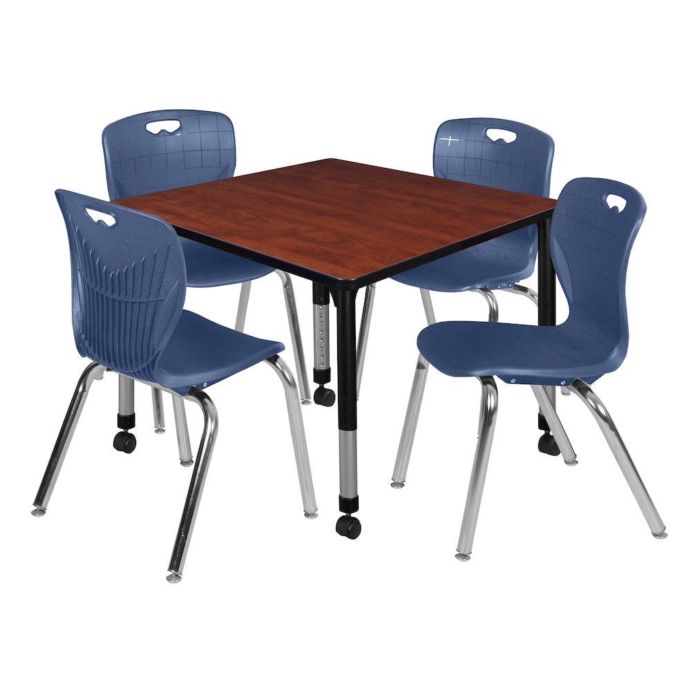 42 Square Mobile Classroom Table- Cherry & 4 Andy 18 Stack Chairs- Blue