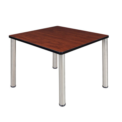 42 in. Medium Square Breakroom Table- Cherry Top, Chrome Legs