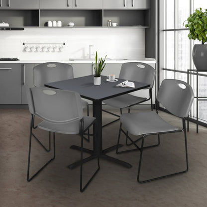 42 in. Square X-Base Breakroom Table- Grey & 4 Zeng Stack Chairs- Grey