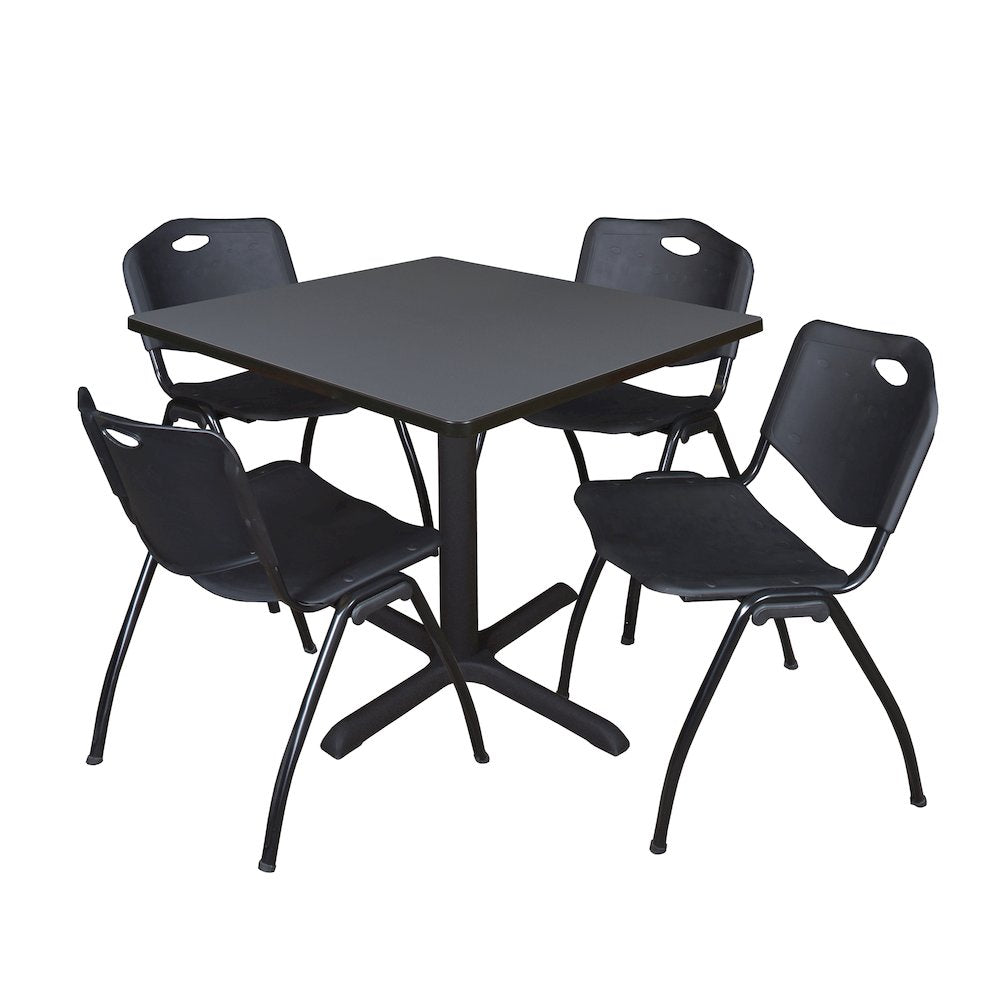 42 in. Square X-Base Breakroom Table- Grey & 4 M Stack Chairs- Black