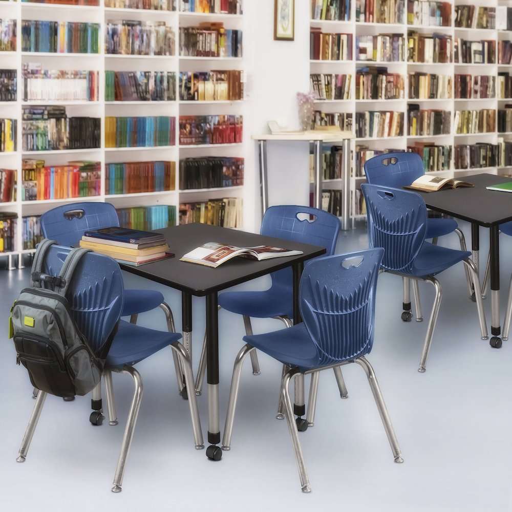 42 in. Square Height Adjustable Mobile Classroom Activity Table- Grey