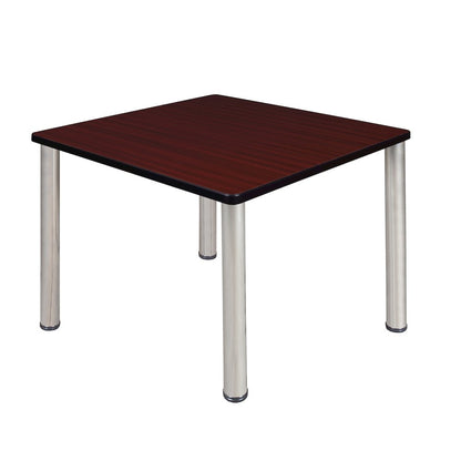 42 in. Medium Square Breakroom Table- Mahogany Top, Chrome Legs