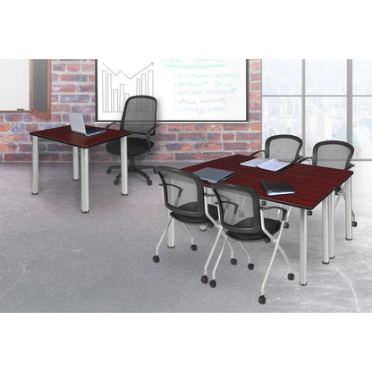 42 in. Medium Square Breakroom Table- Mahogany Top, Chrome Legs