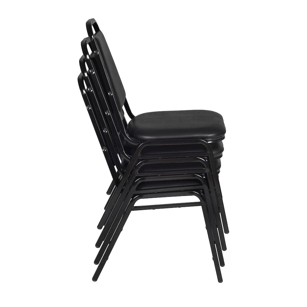 42 in. Square X-Base Breakroom Table- Maple & 4 Restaurant Stack Chairs- Black