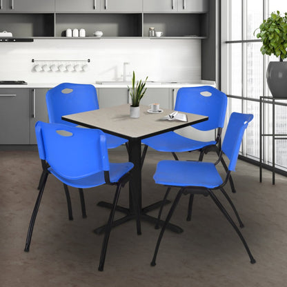 42 in. Square X-Base Breakroom Table- Maple & 4 M Stack Chairs- Blue