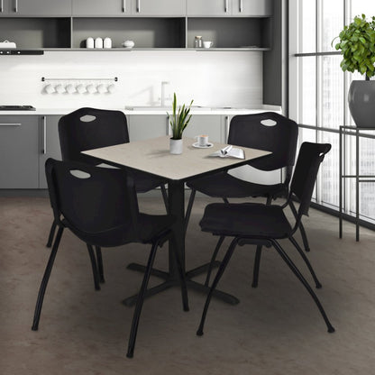 42 in. Square X-Base Breakroom Table- Maple & 4 M Stack Chairs- Black