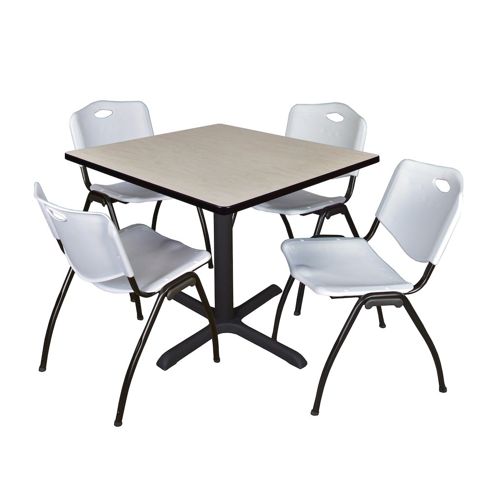 42 in. Square X-Base Breakroom Table- Maple & 4 M Stack Chairs- Grey