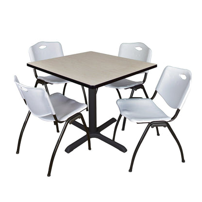 42 in. Square X-Base Breakroom Table- Maple & 4 M Stack Chairs- Grey