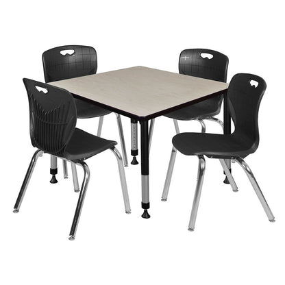 42 Square Adjustable Classroom Table- Maple & 4 Andy 18 Stack Chairs- Black